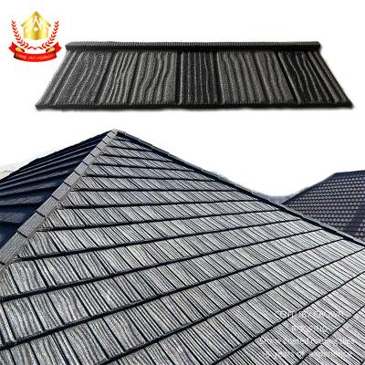 China EUROPEAN Metal Roofing Sheets Price Wood Tile 0.4 Stone 0.5mm Black Color Metal Roof Tile Sheet Steel Coated Roofing Materials for sale