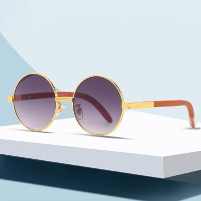 China Luxury Sunglasses 2022 Luxury Round Wooden Frame Spring Leg Sun Glasses Men Women Fashion Brand Sunglasses Vintage Glass Manufacturer for sale