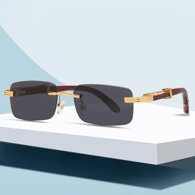 China Luxury Sunglasses 2022 New Brand Luxury Frameless Sunglasses For Wholesale Men Women Glass Frame Men's Acetate Wood Spring Square Leg Sunglasses for sale