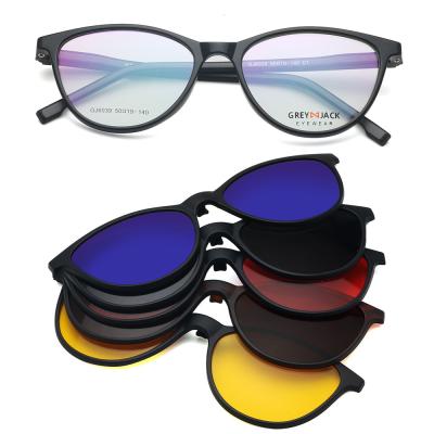 China PC/AC Men Magnetic TR90 Women 5 In 1 Clip On Sunglasses Polarized Lightweight Night Vision Sun Glasses Spectacle Frames for sale