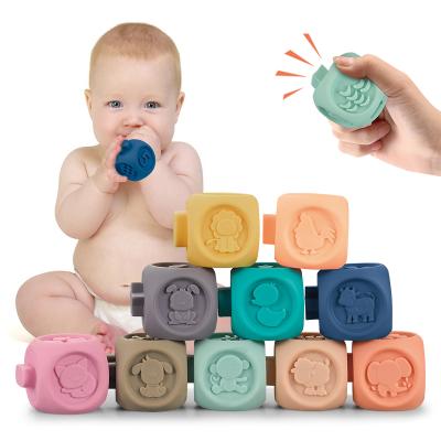 China Educational Squeeze Toy Building Block Baby Shower Toys With Numbers Animals Textures For Matching Games Soft Stacking Blocks for sale