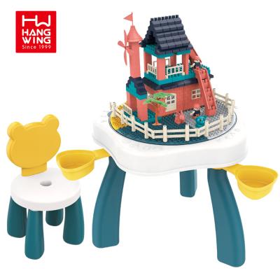 China DIY Building Brick Steam Kids Block Table With Windmill Castle Blocks Chair Set Kids Building Bricks Chair Bricks Set Educational Toy for sale