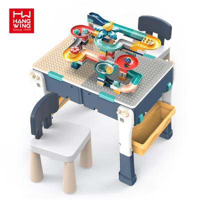 China Building Toy Multifunctional drawing board learning game table with magnetic board table and chair toy set building block desk for sale