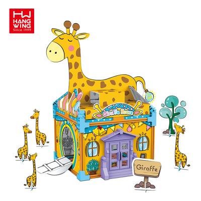 China Educational Cartoon Toy 55Pcs Children Painting DIY Drawing Giraffe Fairyland Puzzle Pretend Smart Doodle Assembled Animal Toys Set 3D Puzzle for sale