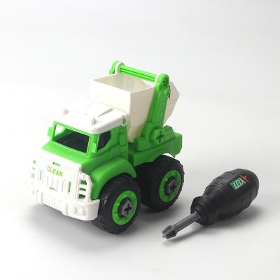 China Slide Novel Pretend Toys Green Material Toys Kids Sanitation Car DIY Eco-friendly Car With Screwdriver for sale