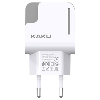 China KAKU Factory OEM 2.4A Dual Cellphone Phone Charger USB Port Travel Wall Charger Adapter EU Plug for sale