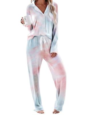 China Autumn Tie Dyed Button Long 2021 QUICK DRY Sheathed Pants Home Clothes Pajamas Women Sleepwear for sale