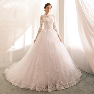 China 2022 new big fashion Anti-wrinkle long sleeve around neck lace tail wedding dress girl's elegant bridal wedding dress for sale