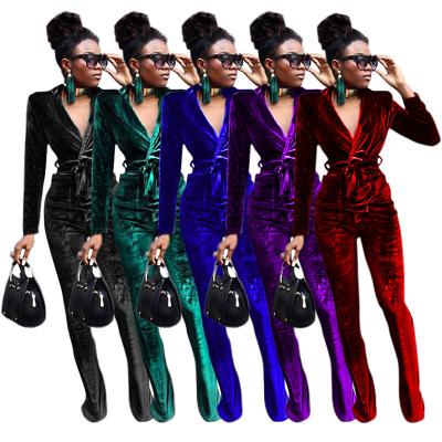 China Solid Color Anti-wrinkle Korean Velvet Flare Pants Set Womens Office Suit Women Suits Formal Office Blazer Women for sale