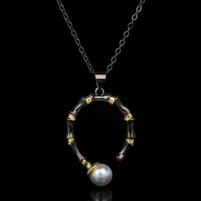 China FASHIONABLE Geometric Pearl Shape Vintage Palace KYNL0511 Pendant Necklaces For Women for sale