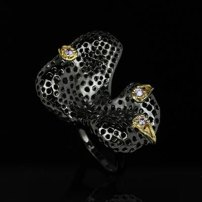 China FASHIONABLE Elegant Jewelry KYRA01401 Black Gun Plated Hollow Geometry Shape Ring For Women for sale