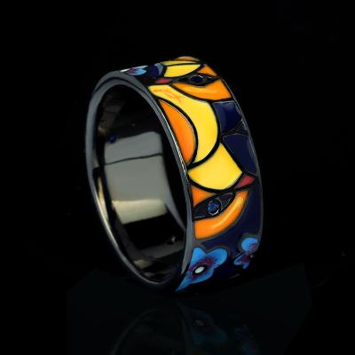 China New Trendy Classic Colorful Handmade Black Epoxy Jewelry Enamel Ring For Women KYRA01549 for sale