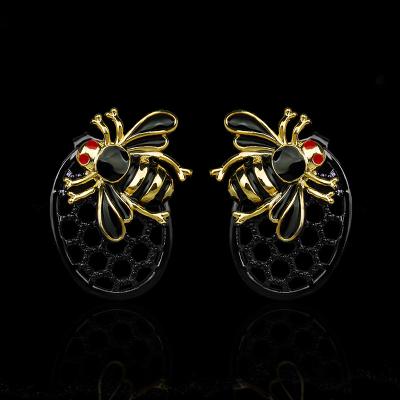 China FASHIONABLE Antique Designs KYED0673 Exaggerated Bee Hollow Shape Black CZ Gun Plated Zircon Stud Earrings For Women for sale