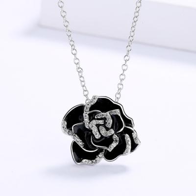 China NEW FASHIONABLE Exquisite Unique Black Enamel Flower Women's Jewelry KYNL0492 Handmade Zircon Necklace For Party for sale