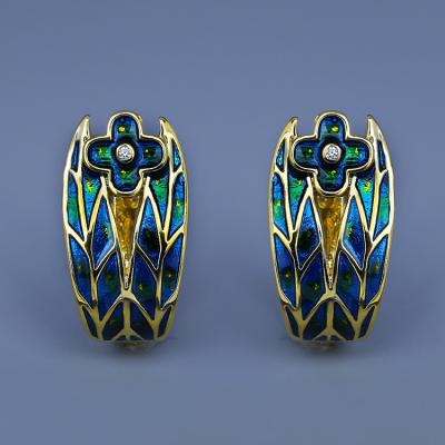 China KYED0760 New Retro Fashionable Exquisite Geometric Egyptian Shiny Zircon Enamel Jewelry Handmade Epoxy Earrings For Women for sale