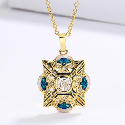 China KYNL0508 TRENDY Handmade Geometric Enamel Shape Blue Enamel CZ Necklace Fashion Wedding Party Boutique Sparkle Jewelry for sale