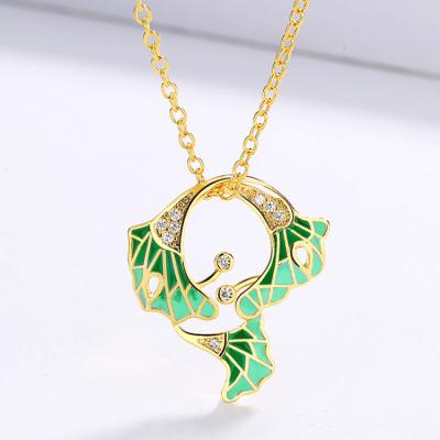 China FASHIONABLE hot sale leaf shape enamel handmade jewelry hot exquisite green dazzling simple necklace for women for party for sale