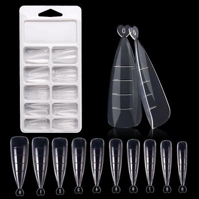 China Easy Use Nails Tips In Box Clear 500pcs Plastic Extra Long XXL Pointed False Curve Artificial Nail Stiletto Tips for sale