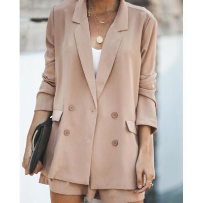 China Breathable Minimalist Pure Color Long Sleeve Pockets Women Ladies Blazer Femme for sale