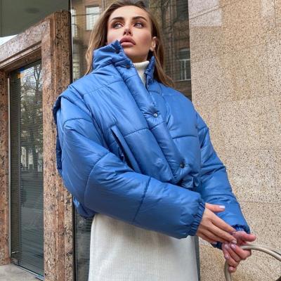 China Durable Solid Thicken Warm Cotton Stripper Vest Coats Two Way Wear Winter Crop Bubble Coat Women for sale