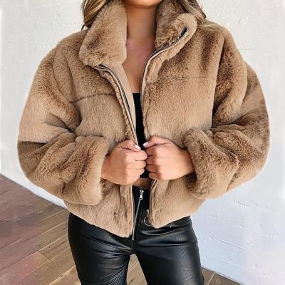 China 2021 Winter Sustainable Warm Coats For Women Turn-Down Solid Zipper Long Sleeve Fur Plus Size Short Coat for sale