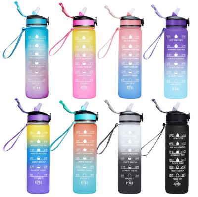 China Wholesale 1L Viable Plastic Bottles Classic Lean Colorful Tritan Water Bottle With Straw Plastic Fitness Sports Tumblers for sale