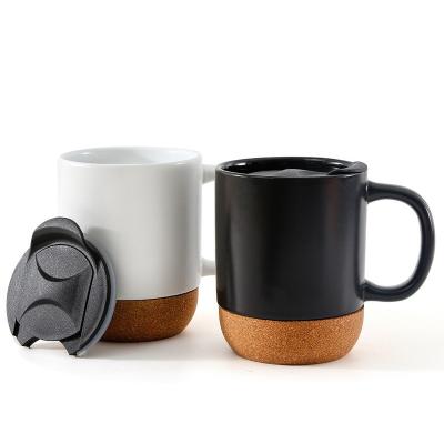 China Custom Nordic Matte Black 15oz Luster Ceramic Mug Viable With Cork Base Ceramic Coffee Mugs With Cork Bottom Wood Insulated Lid for sale