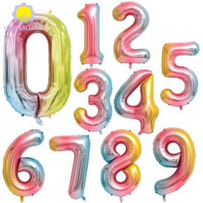 China Marry the & Birthday & Happy New Year Party Decorations Happy Birthday Balloons Promotional Gradient Color 32 Inch Number Foil Balloon for sale