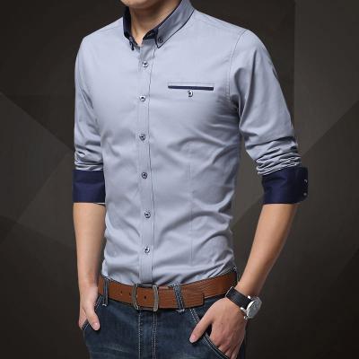 China Four Seasons Polyester/Cotton Slim Fit Solid Color Trendy New Long Sleeve Handsome Men's Shirt for sale