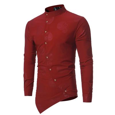 China Polyester Long Sleeve Men's Shirt / Cotton Autumn New Soft Casual Solid Color Pattern Dark Irregular Edge for sale