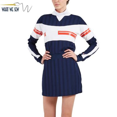 China Anti-Static Women Long Sleeve Sport High-Neck Casual Tennis Dress With Ribbed Panels for sale