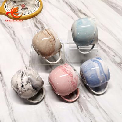 China Manufacturer WKTM001 New Design Marble Clay Look Tea Cup Stocked Mug Set Porcelain Cup Porcelain Ceramic Mug for sale