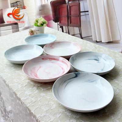 China WKTP009 China factory stocked porcelain dinner dish, colorful round design ceramic fruit dish, custom logo ceramic soup dishes for sale