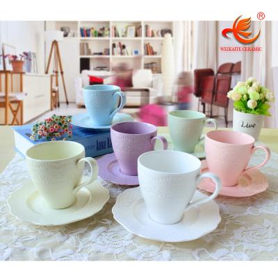 China WKTC180 Sustainable Ceramic Porcelain Coffee Tea Cup Sets Coffee Cups And Saucers 12pcs for sale