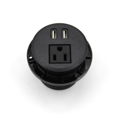 China Residential / General Purpose Black Color Round Form Dual Type A 5V 2.1A USA Desktop Current Extension Socket ETL Left Band Power Socket With USB for sale