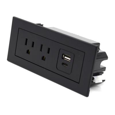 China Flush Mount USB Socket Power Furniture USA ETL Approval Flush Mount Power Strip Residential/All-Purpose Office Power Strip With USB C Port for sale