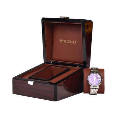 China Handmade Unique Customized Black Leather Watch Box Men Watch Display Case Packaging Box for sale