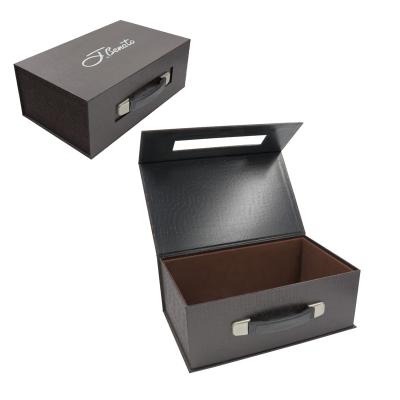 China Reusing Double Cardboard Paper Suitcase Wine Box With Handle Small Suitcase Gift Wine Paper Box for sale