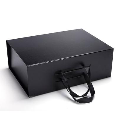 China Recycled Materials Logo Pink Black White Folding Luxury Custom Printing Paper Box With Ribbon for sale