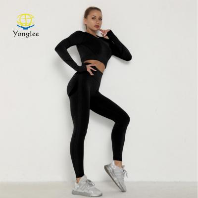 China Fashionable Design Women's Breathable 2 Piece Workout Equipment - Seamless Leggings And Crop Top Yoga Set for sale