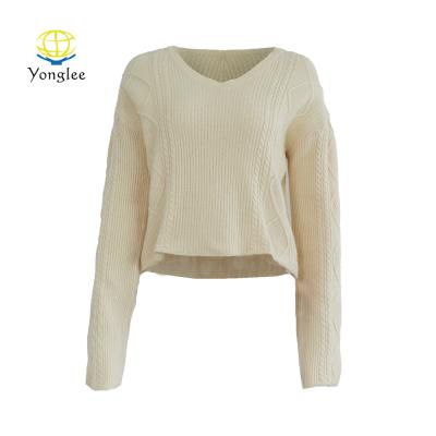 China Breathable Casual Long Sleeve V-neck Comfortable Women's Tee Shirt Sweater Crop Top Ribbed Top for sale