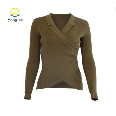 China Factory Price Competitive Anti-pilling Women's Convertible Long Sleeve Wrap Cross Over Blouse Top for sale