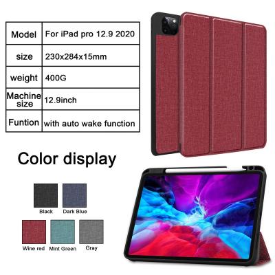 China Apple iPad Pro 12.9 Standard 3.0 Inch Interface New Arrivals Flip Cloth Style Tablet Cover Case With Pencil Holder for sale