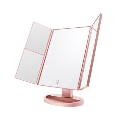 China 2022 Modern Hot Sale Three Sides Folding Foldable Vanity Travel Mirror Led Light Lit Protabl Vanity And Makeup Mirror for sale