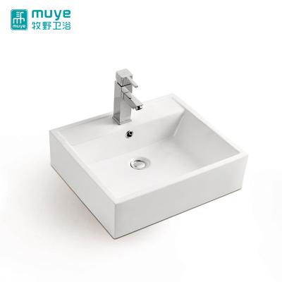 China Cheap Desgin Modern Hand Wash Basin Above Fixing White Counter Single-hole Ceramic Bathroom Sink for sale