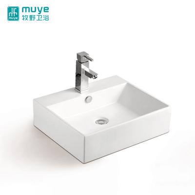 China Eco - Friendly Rectangular Shape Hand Wash Sink Bathroom Single - Hole Porcelain Above Counter Basin for sale