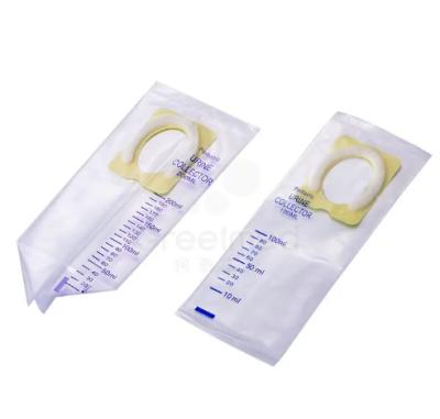 China Disposable 100ml 200ml Urine Collector Baby Pediatric Urine Bag Pediatric Urine Collection Bag for sale