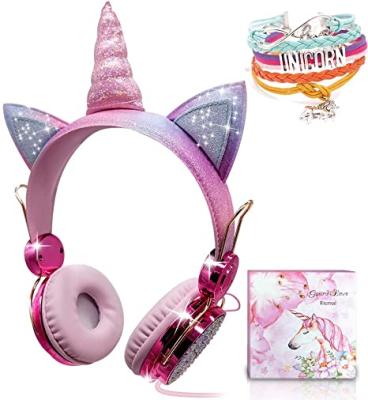 China KD01 Headband Kids Earphone With Microphone 3.5mm Over On Ear Headphones Christmas Unicorn Gift Wired Headset Kids Headphones for sale