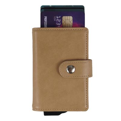 China Anti-theft Men Leather Aluminum RFID Metal Bag Discovery Credit Card Holder Name Card Cases Wallet Lanyard Credit Card Wallet Holders for sale