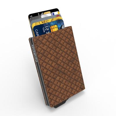 China Anti-theft Leather and Slim Aluminum Card Holder Wallet with Banknote Interlayer and Money Clip for Fashion Men Case Gift OEM for sale